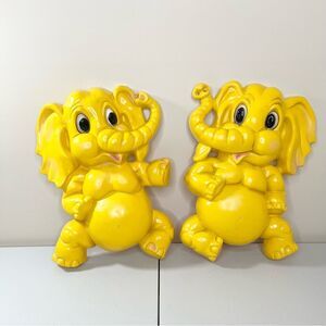 Vintage 1973 Homco Yellow Baby Elephant Plastic Wall Nursey Decor Set